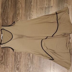 ❤️ LAUREN VIDAL BEIGE TANK MIDI DRESS WITH BLACK TRIM, LARGE